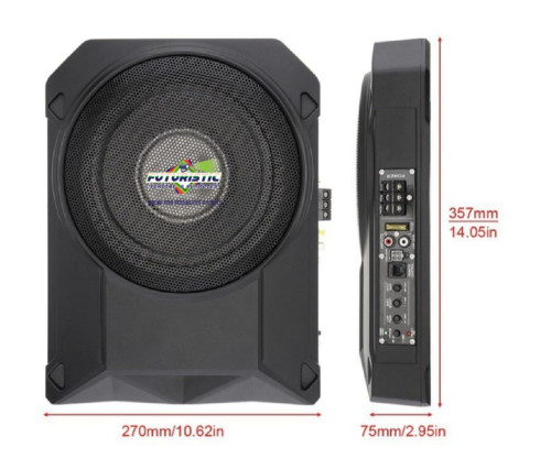 10 Inch 1000W Underseat Subwoofer Fromt and Side View